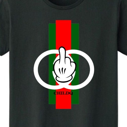 Green Red Line Hand T-shirt Black