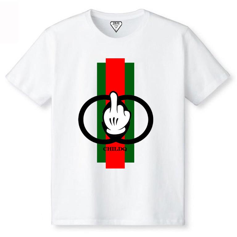 Green Red Line Hand T-shirt White