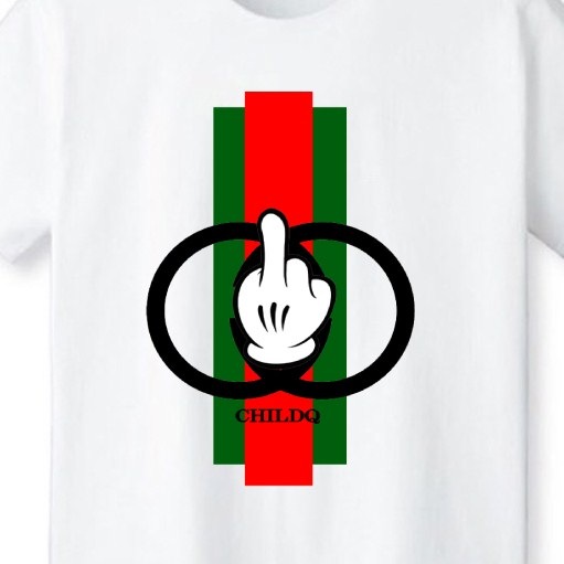 Green Red Line Hand T-shirt White