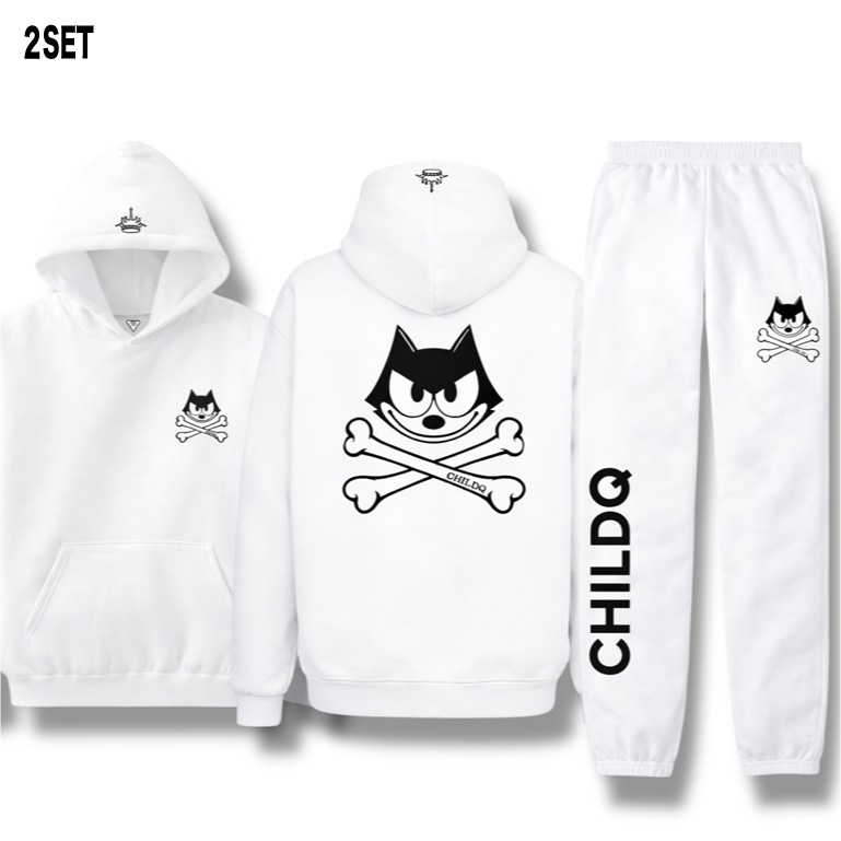 CHILDQ & FELIX Bone Hoodie & pants White set