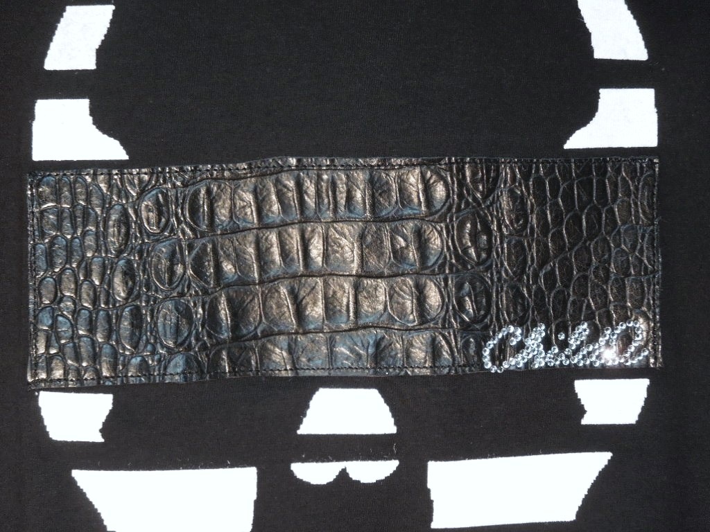 (�ܵ���)Skull Swarovski leather T-shirt Black