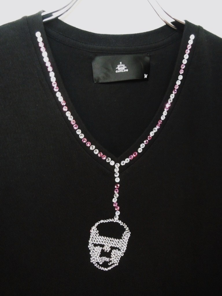 Skull Swarovski necklace T-shirt��Black
