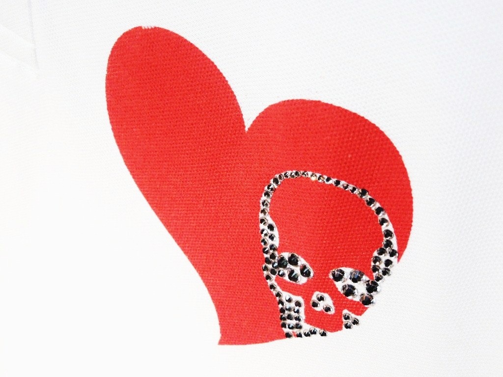Skull Heart Swarovski polo shirt white �� red