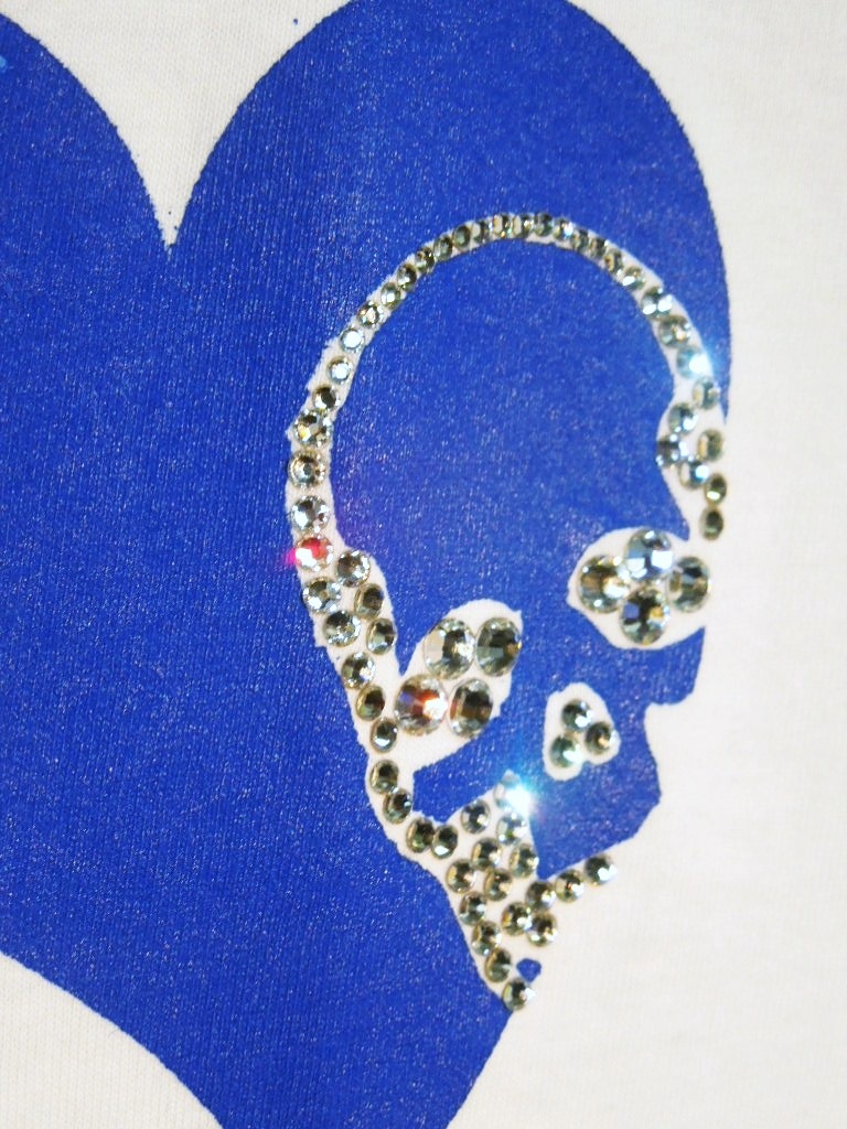 Swarovski Skull Heart T-shirt��White��blue