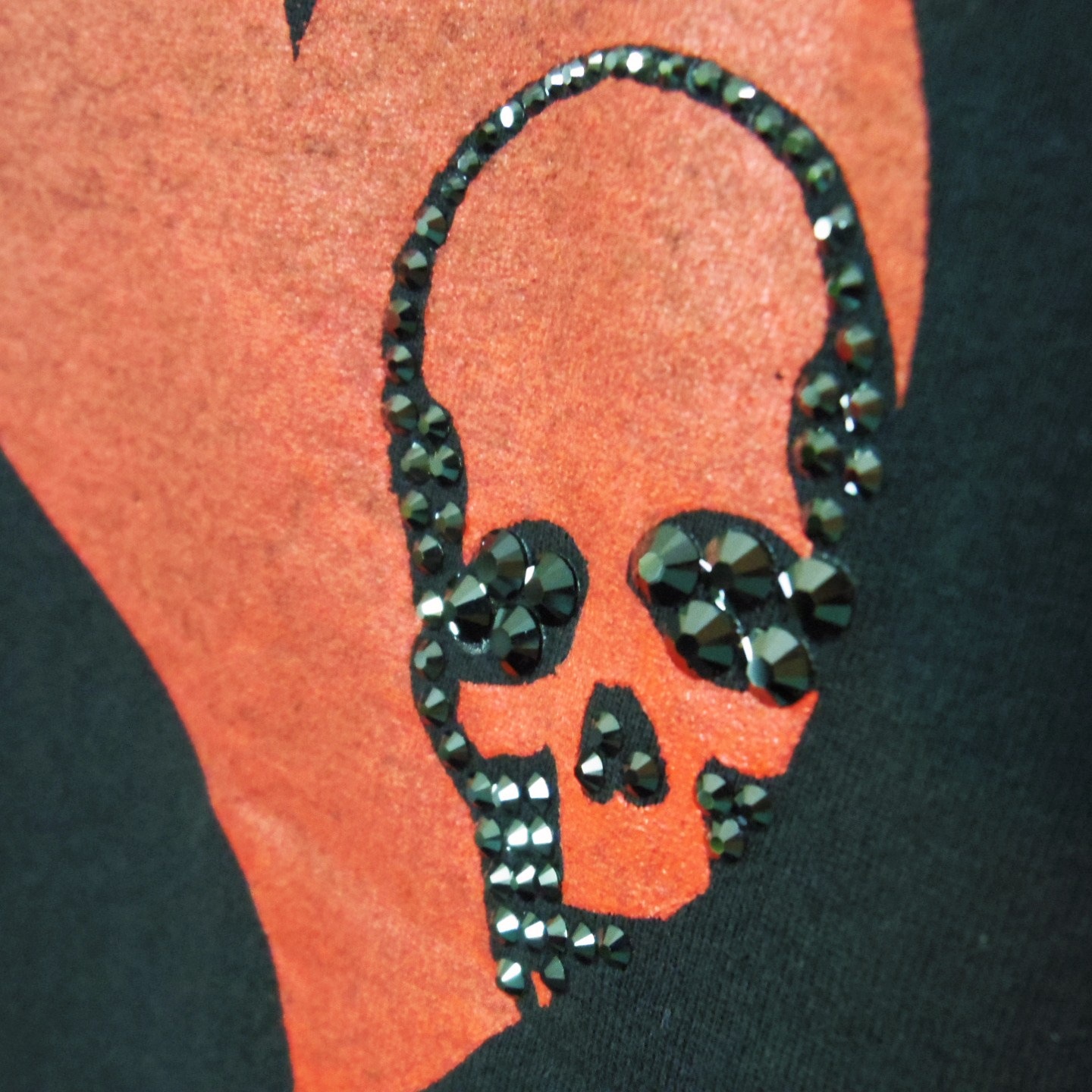 Swarovski Skull Heart T-shirt��Black��Red