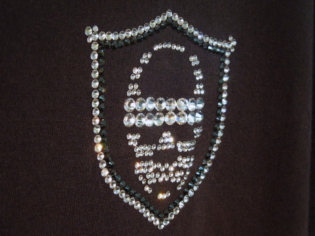 Skull emblem Swarovski T-shirt��Black