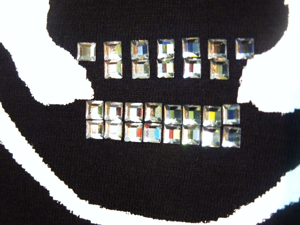Skull Hat Italy color Swarovski Long T-shirt Black