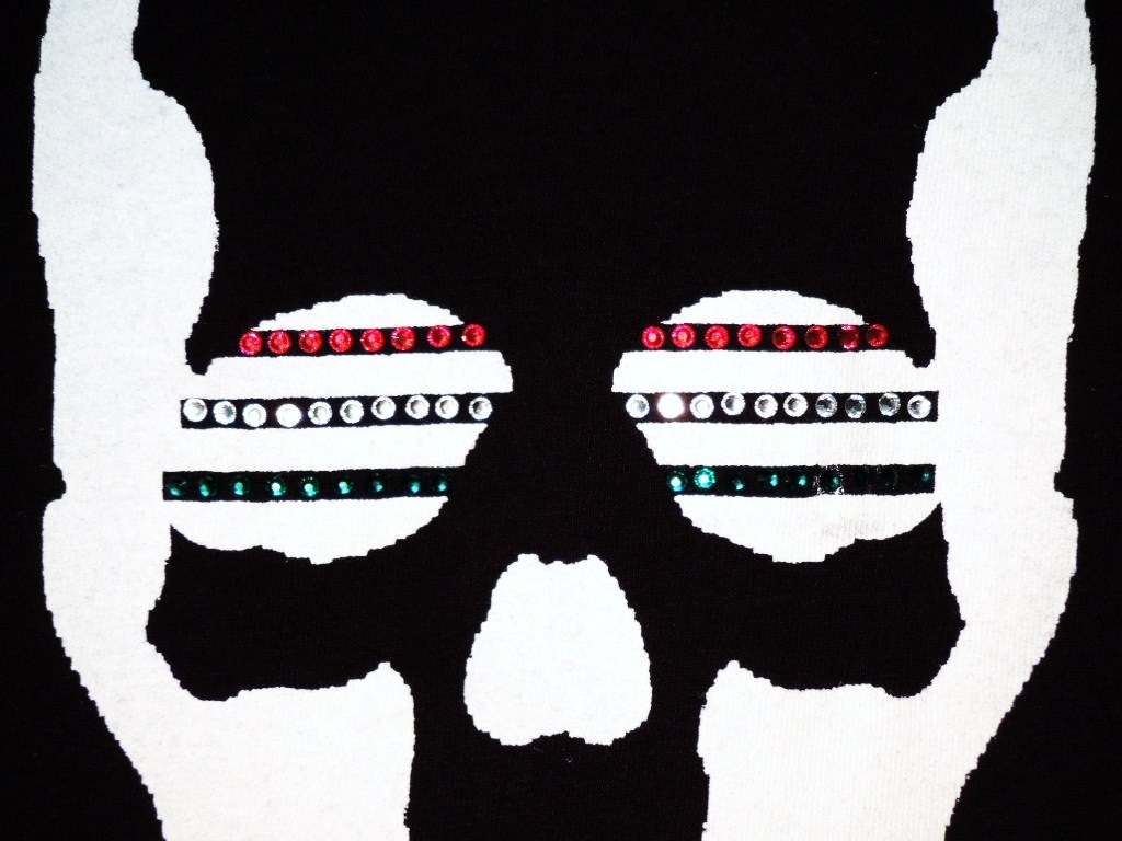 Skull Crown Swarovski Long T-shirt Silver �� Black