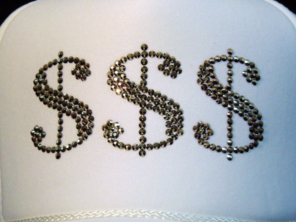 Dollar Three Swarovski Cap white