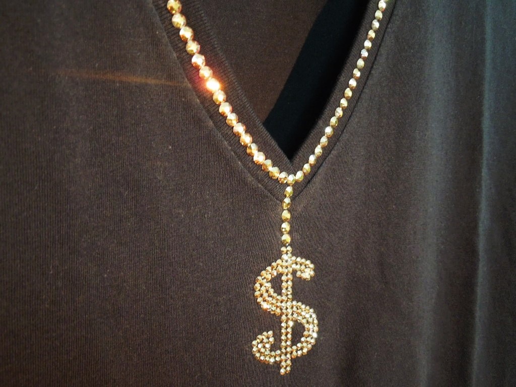 Dollar Gold Swarovski necklace T-shirt��Black