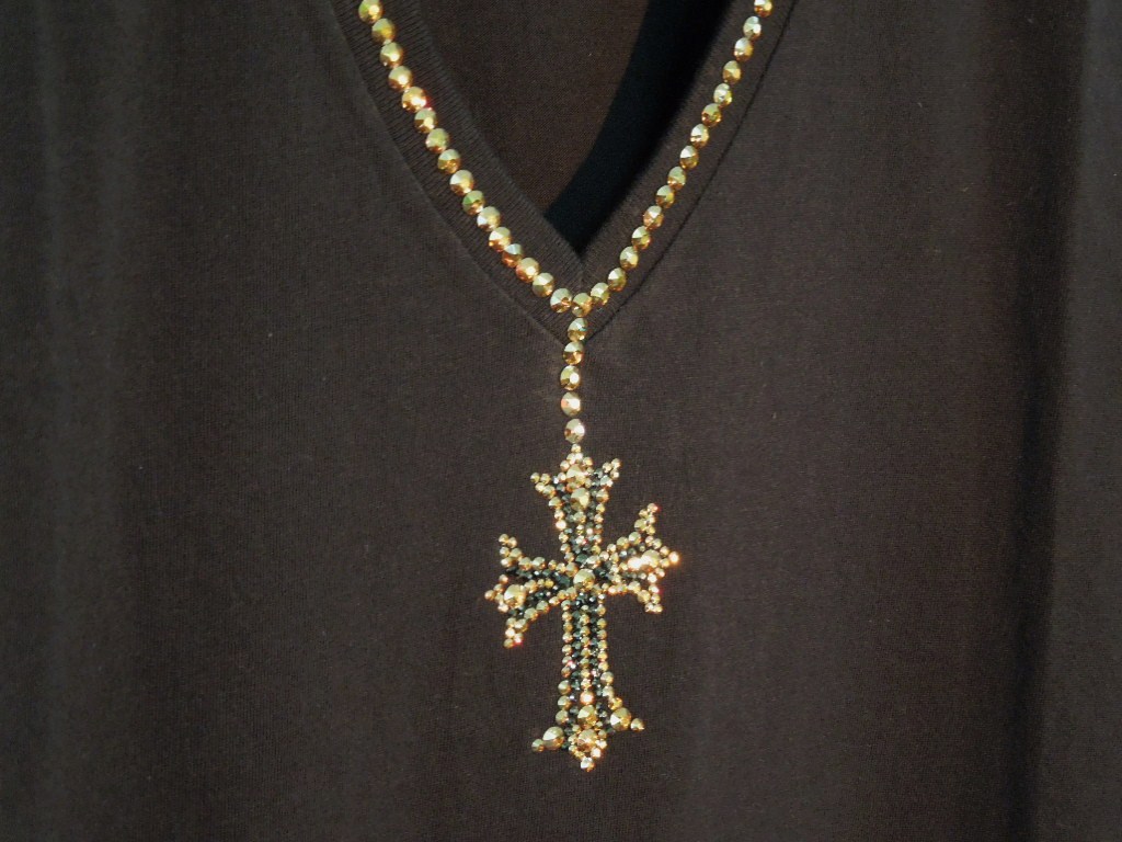Cross Gold Swarovski necklace T-shirt����lack