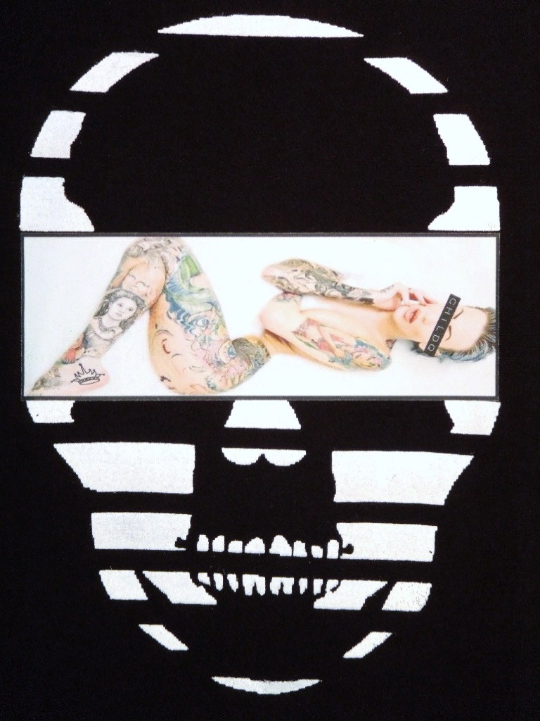 Skull Tattoo Girl NO.6 T-shirt Black