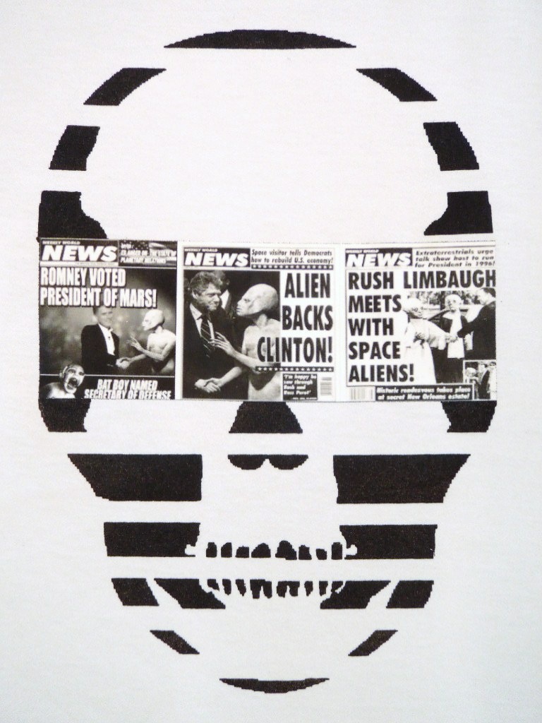 Skull news paper T-shirt white
