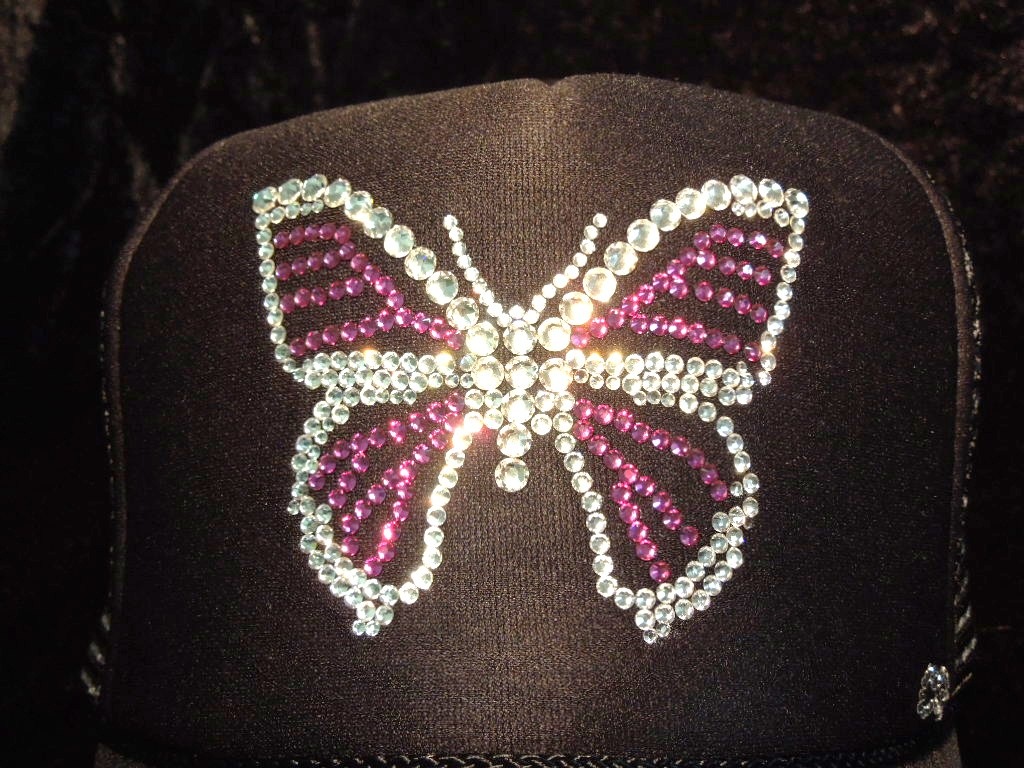 Butterfly Swarovski cap black