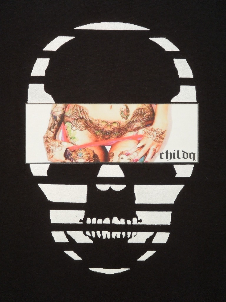 Skull Tattoo Girl NO.�� T-shirt��Black
