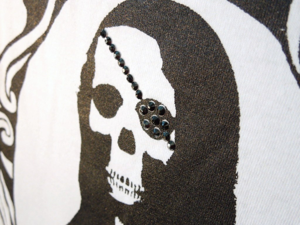 Frame Skull Mona Lisa Swarovski Long T-shirt White