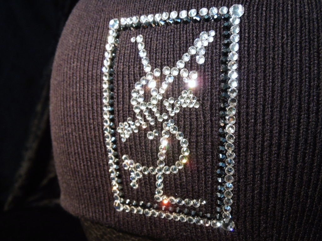 Square parody crash Swarovski knit cap black