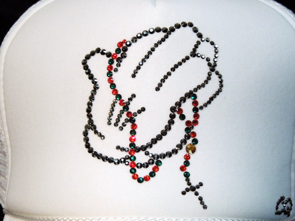 Jesus Hand Swarovski cap White