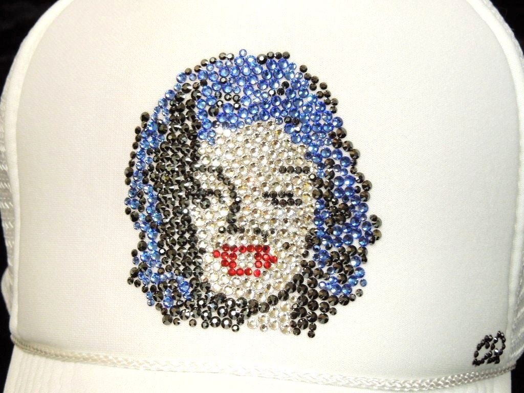 Marilyn blue Swarovski cap White