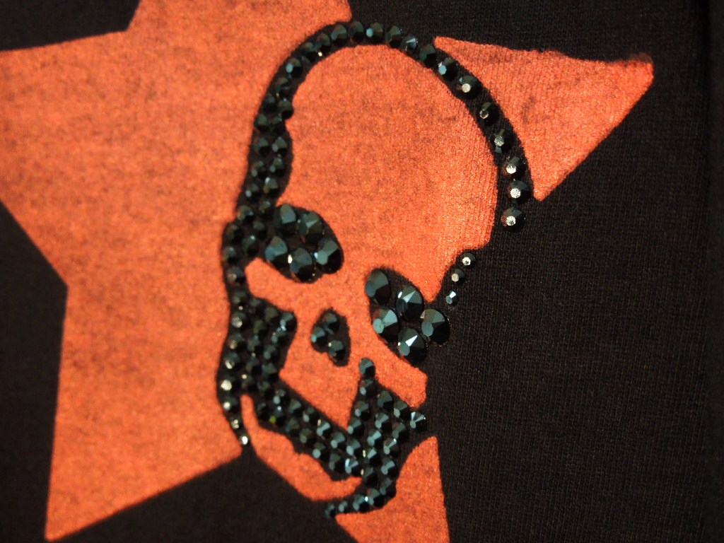 Stars Skull Swarovski LongT-shirt Black��Red