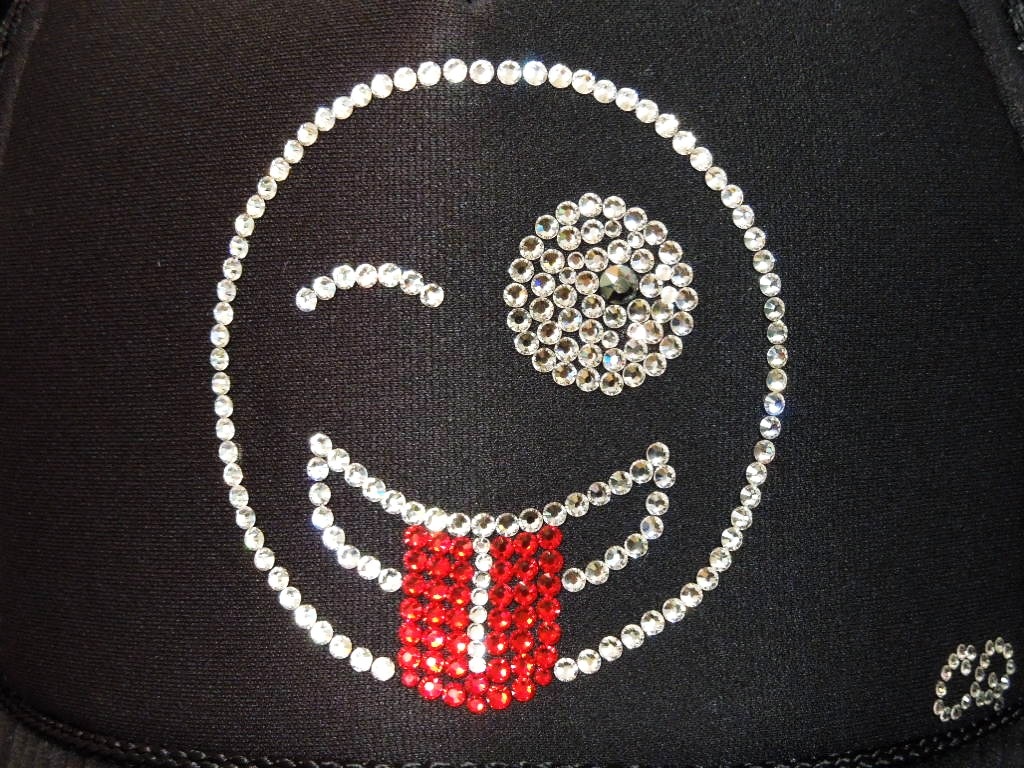 Crazy Smiley Swarovski cap Black