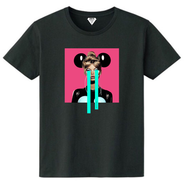 Pop Art Pink Color Black T-shirt