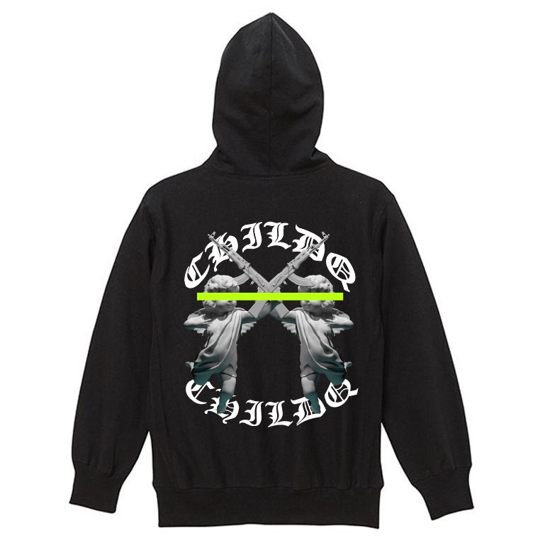 Angel Green Line Hoodie Black