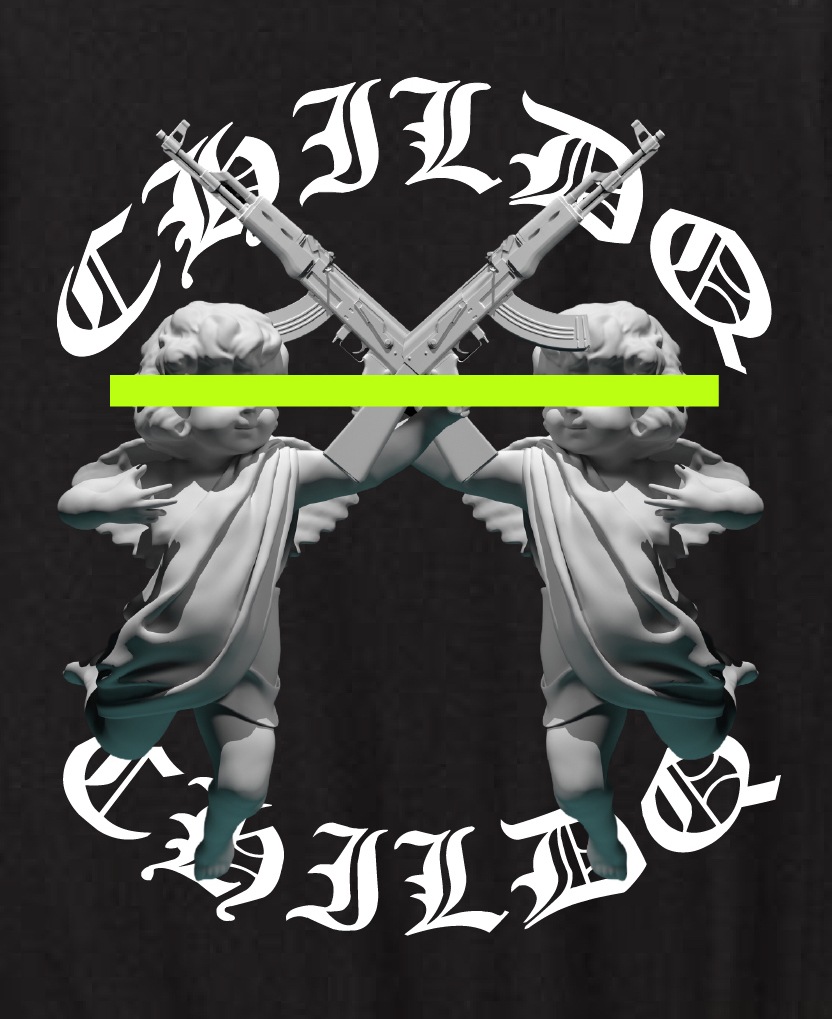 Angel Green Line Hoodie Black