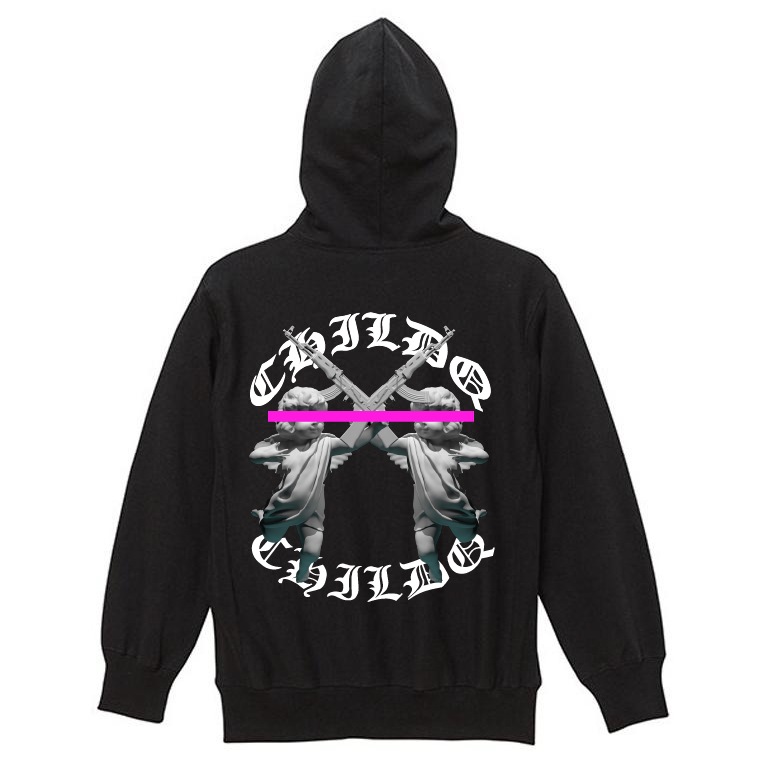Angel pink line hoodie Black