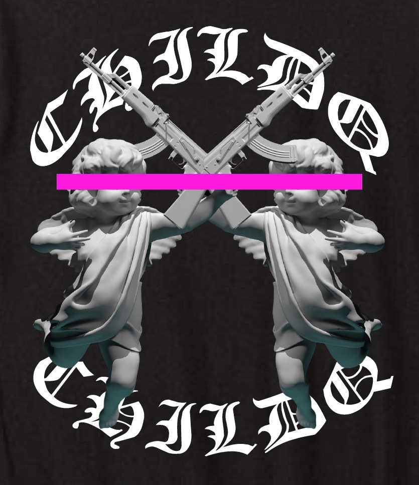 Angel pink line hoodie Black