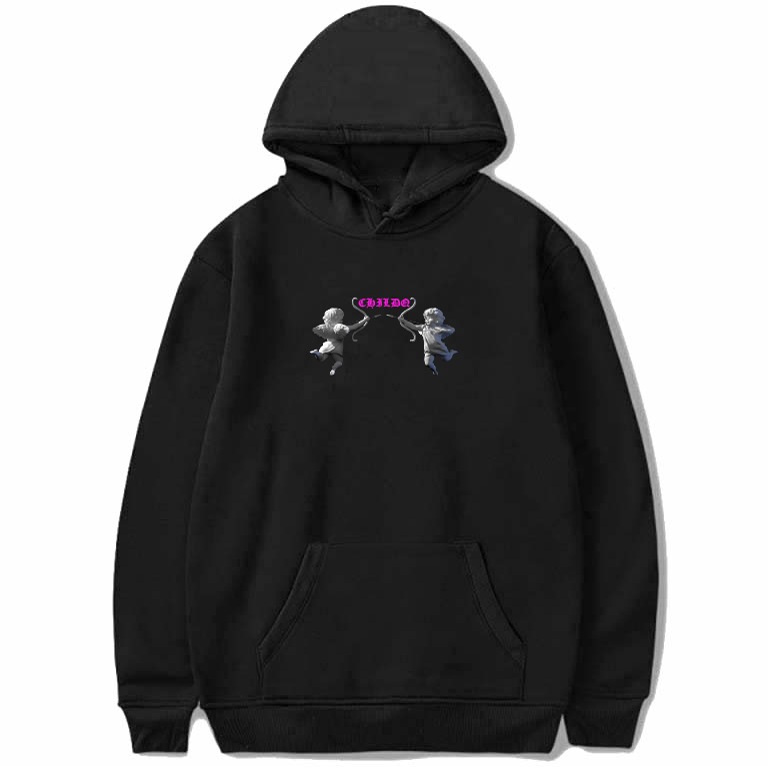 Angel pink line hoodie Black