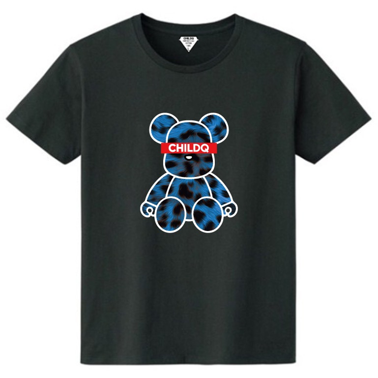 Bear Animal print blue T-shirt Black