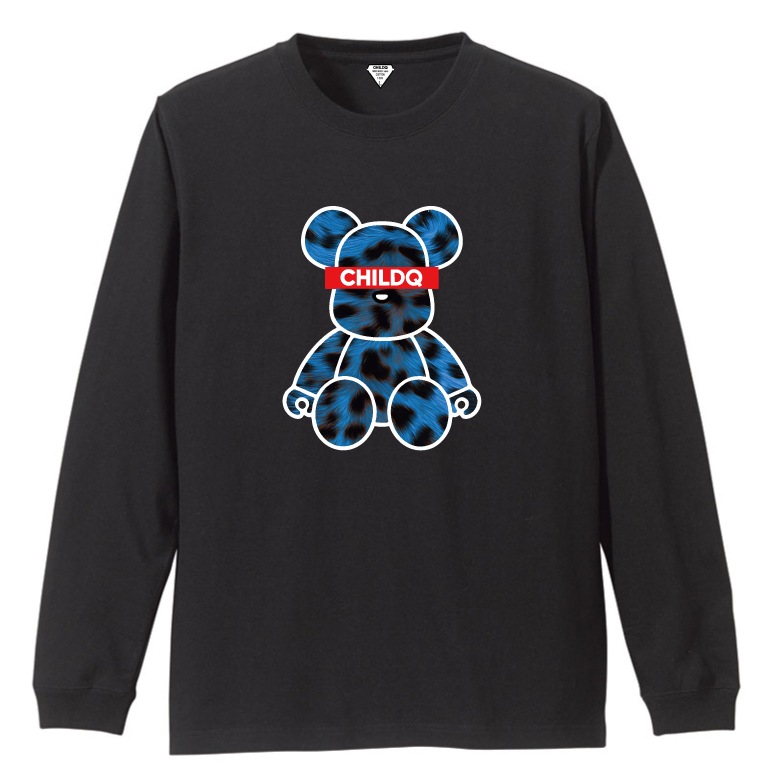 Bear Animal print blue T-shirt Black