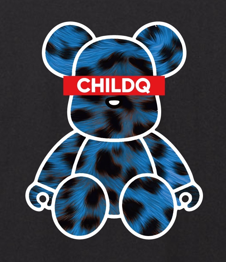 Bear Animal print blue T-shirt Black