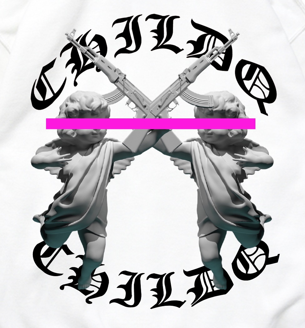 Angel pink line hoodie Black