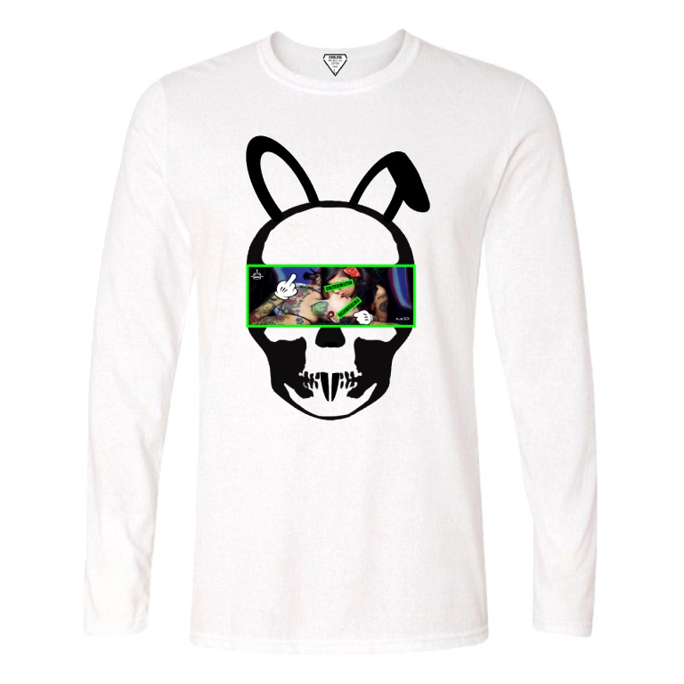 Skull Bunny Tattoo Girl NO.33 Long T-shirt White