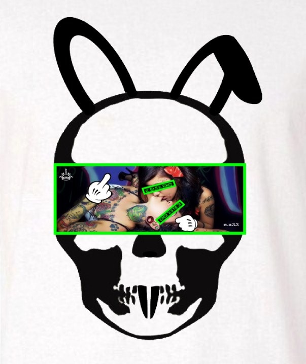 Skull Bunny Tattoo Girl NO.33 Long T-shirt White