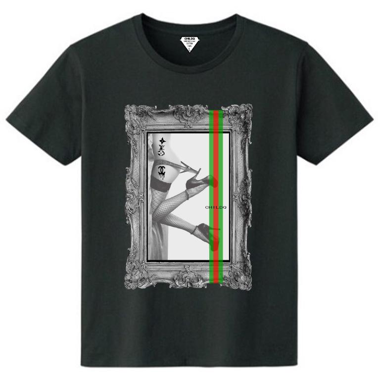 Art Green Red Line T-shirt Black