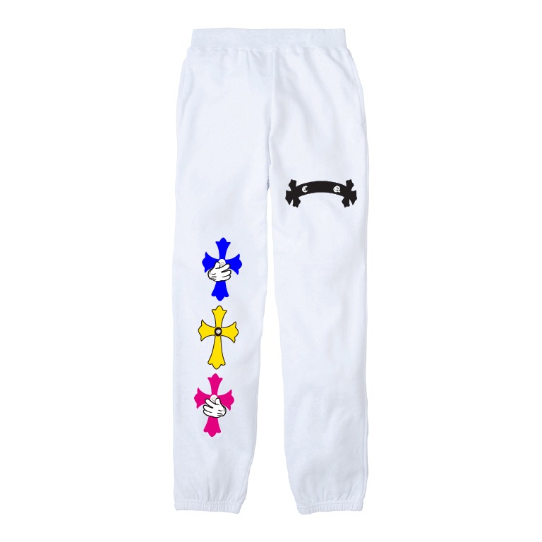 Triple cross swarovski pants White