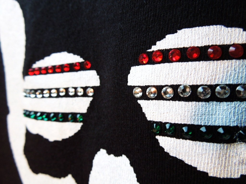 Skull Crown Swarovski Long T-shirt Silver �� Black