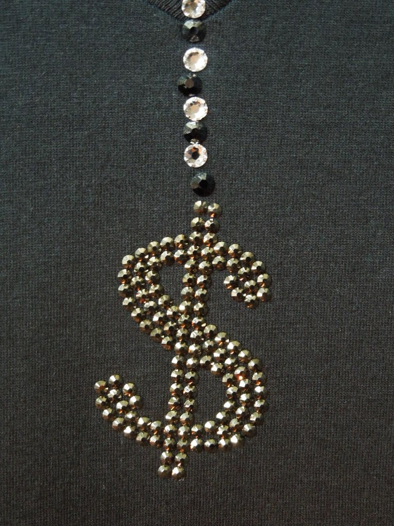 Dollar Swarovski necklace Long T-shirt��Black
