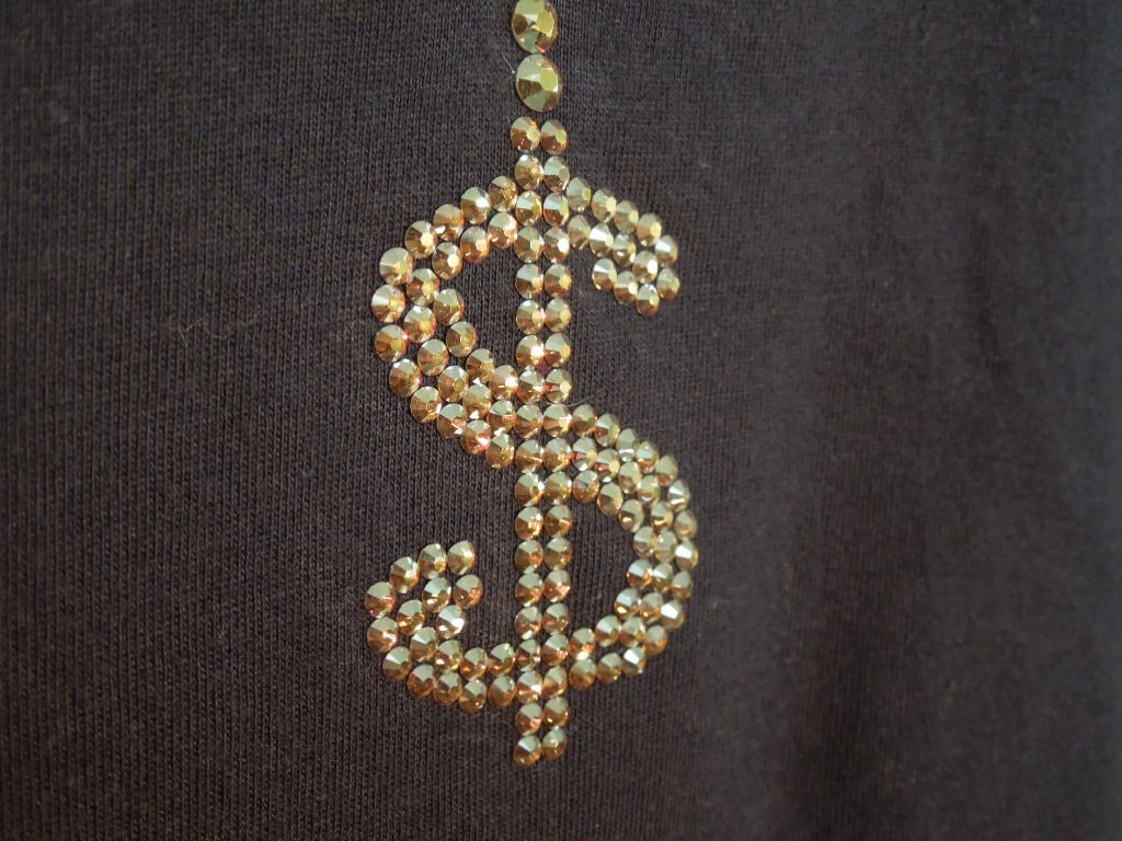 Dollar Gold Swarovski necklace T-shirt��Black