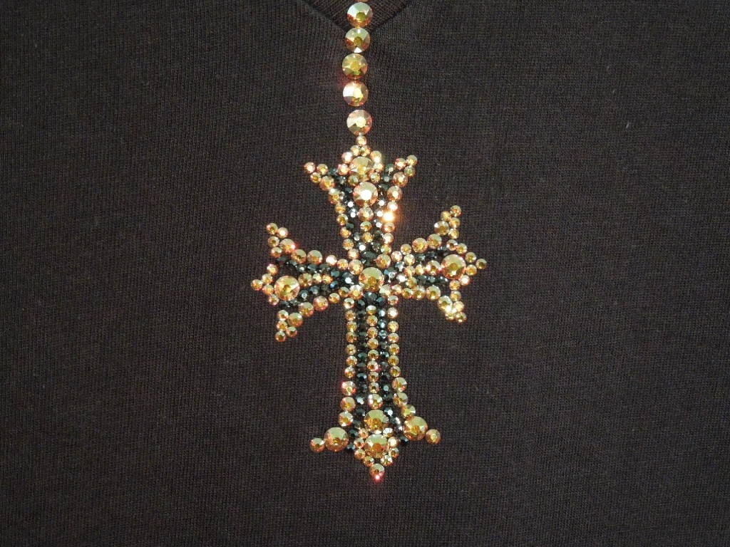 Cross Gold Swarovski necklace T-shirt����lack