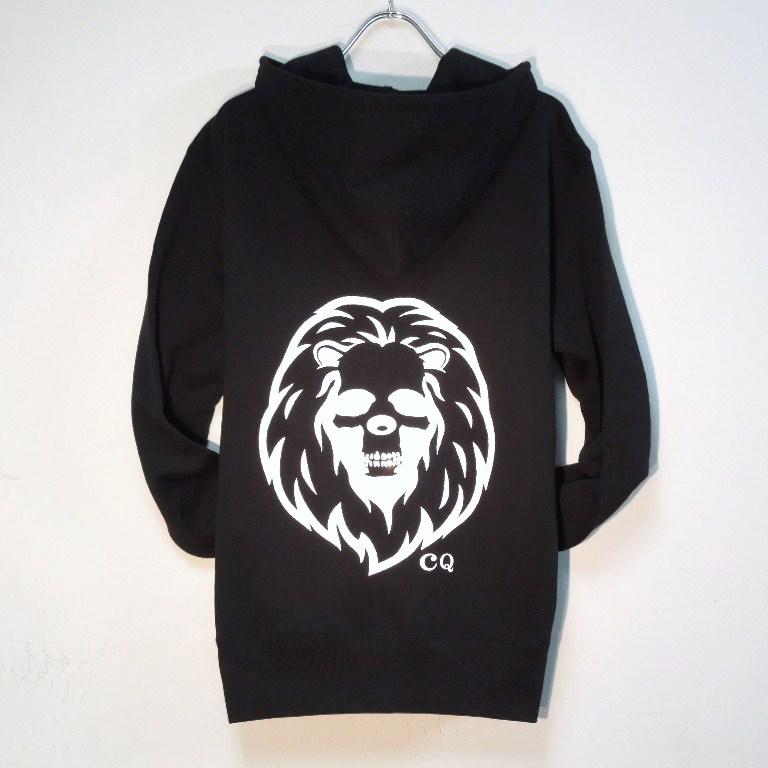 Skull Lion Swarovski zip-up Parka black