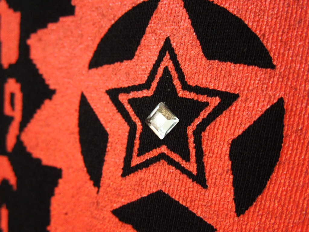 Seven Star Swarovski Long T Shirt Black&Red