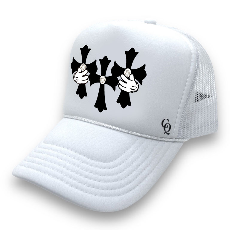 Three cross Swarovski cap white