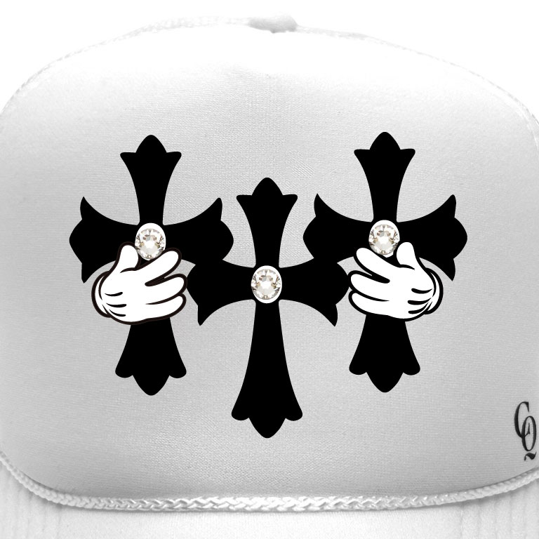 Three cross Swarovski cap white