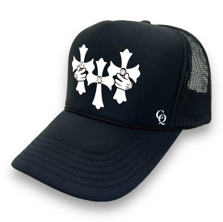 Three cross Swarovski cap Black