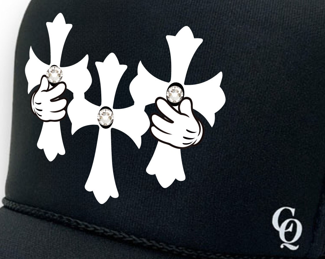 Three cross Swarovski cap Black