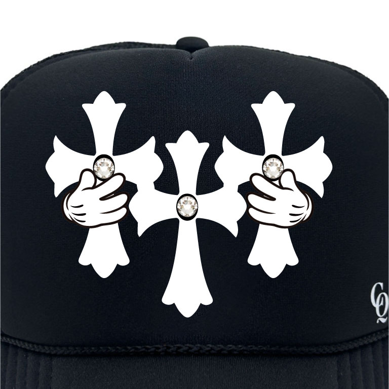 Three cross Swarovski cap Black